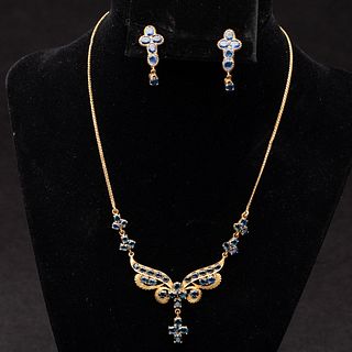 18k Gold and Sapphire Necklace and Earring Set