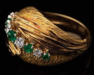 22K Gold Diamond & Emerald Dinner Ring