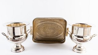 Pair of Silverplate Champagne Buckets & Large Tray