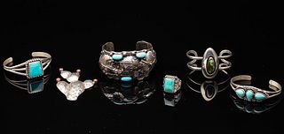 4 Native American Bracelets, A Ring and Pin
