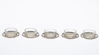 5 French Silver and Glass Tealight Holders
