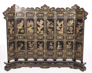 Chinese Black Lacquer Table Screen