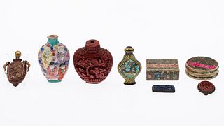 3 Chinese Snuff Bottles, One Laydown Bottle & 2 Pins
