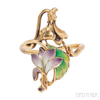 Art Nouveau 18kt Gold and Plique-a-jour Enamel Ring,