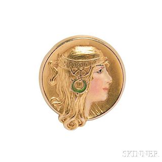 Art Nouveau 14kt Gold and Enamel Watch Pin, Alling & Company