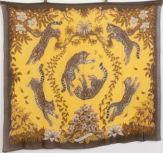 Hermes Cotton Scarf of Leopards