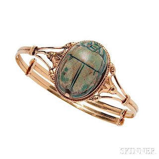 14kt Gold and Faience Scarab Bracelet