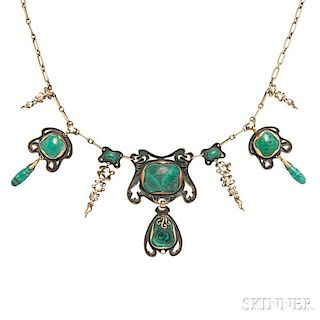 Arts and Crafts Gilt-silver and Malachite Necklace