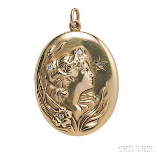Art Nouveau 14kt Gold and Diamond Locket