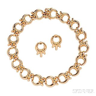 18kt Gold Necklace and Earclips, Caplain, Paris