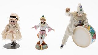 Porcelain Bobble Head Jester Figurine & 2 Others
