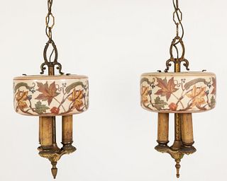 Pair of Hanging Lamps with Glass Shades