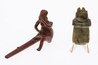 Earthenware Pipe and Carved Stone Figure