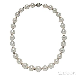 18kt Gold, Baroque Pearl, and Diamond Necklace