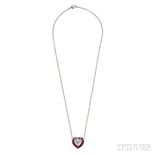 Platinum, Diamond, and Ruby Pendant Necklace