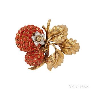 18kt Gold, Coral, and Diamond Brooch, Tiffany & Co.