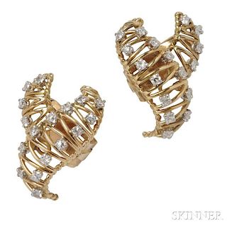 18kt Gold and Diamond Earclips, Sterle
