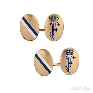 14kt Gold and Enamel Cuff Links