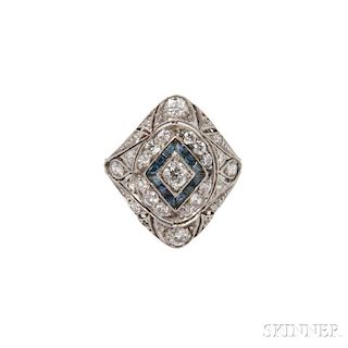 Art Deco Platinum, Diamond, and Sapphire Ring