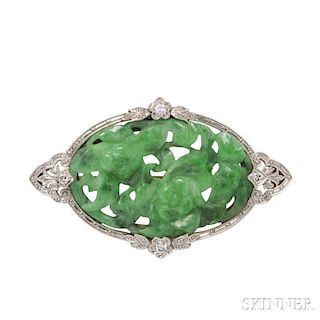 Art Deco Jade and Diamond Brooch