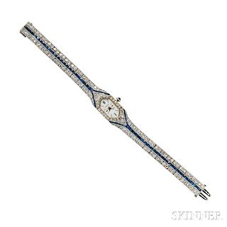 Art Deco Platinum, Sapphire, and Diamond Wristwatch, Oscar Heyman