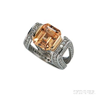 Platinum, 18kt Gold, Yellow Sapphire, and Diamond Ring