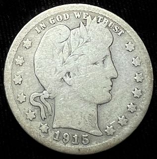 Rare Date 1915-S Barber 90% Silver Quarter