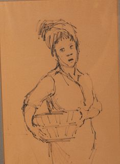 Attributed to Myrtle Jones, Portrait of a Woman, Pen