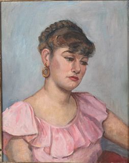 Unsigned, Portrait of a Woman in Pink, Oil on Canvas