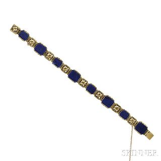 Arts and Crafts 14kt Gold and Lapis Bracelet, Attributed to Edward Oakes