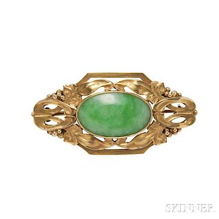 Arts and Crafts 18kt Gold and Jade Brooch, Mildred Watkins