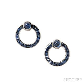 Art Deco Platinum, Sapphire, and Diamond Earrings