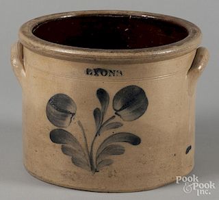 New York stoneware crock, 19th c., impressed Lyons, with cobalt floral decoration, 6 1/2'' h.