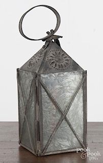 Tin lantern, 19th c., 15'' h.