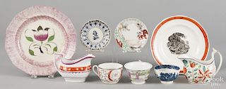 Miscellaneous ceramics, to include a Gaudy Dutch variant creamer, a red spatter plate, etc.