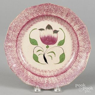 Red spatter plate, 19th c., 9 1/4'' dia.
