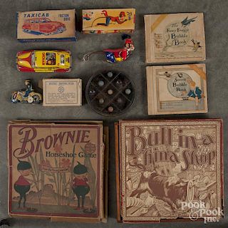 Miscellaneous toys, to include a Milton Bradley Bull in a China Shop game, a Brownie Horseshoes