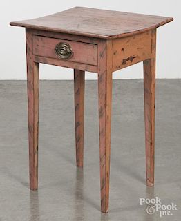 Painted pine one-drawer stand, 19th c., retaining its original decorated surface, 28'' h., 19'' w.
