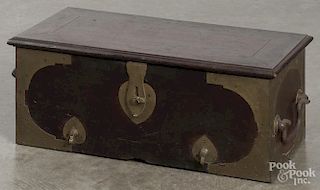 Brass bound mahogany lock box, ca. 1800, 11'' h., 26'' w.