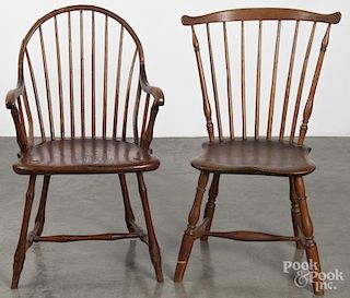 Bowback Windsor, ca. 1820, together with a fanback chair.