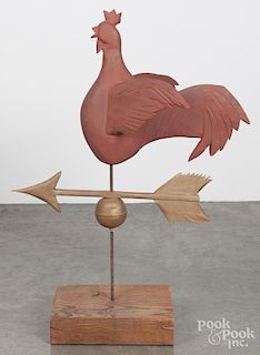 Contemporary carved and painted rooster weathervane, 41'' h.