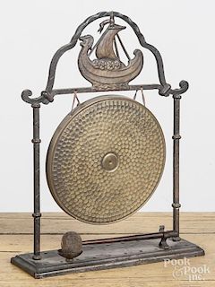 Oriental brass table gong, 20th c., 16'' h.