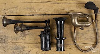 Three vintage car horns, to include a Samson Tiger, a Sparton three-horn bugle