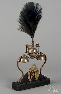 Brass hames bells, ca. 1900, overall - 19'' h., together with six horse brasses