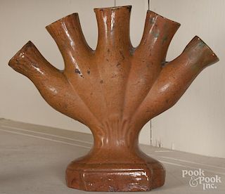 Redware quintal vase, 19th c., 7'' h. Provenance: Titus Geesey.