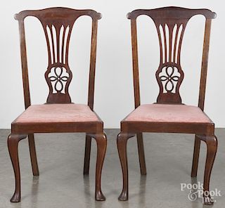 Pair of Queen Anne style mahogany dining chairs, 19th c.