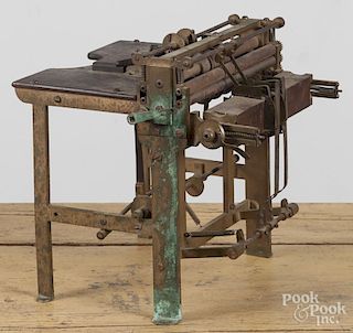 Brass and walnut patent model of an industrial machine, ca. 1900, 11'' h., 11 1/2'' w.
