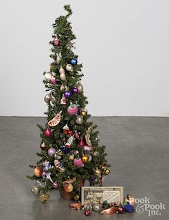 Christmas tree with contemporary and vintage glass ornaments, tree - 45'' h.