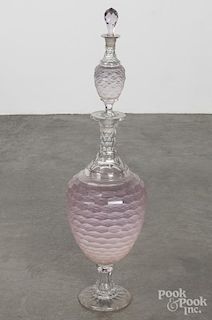 Large colorless glass three-piece apothecary show jar, late 19th c., 32'' h.