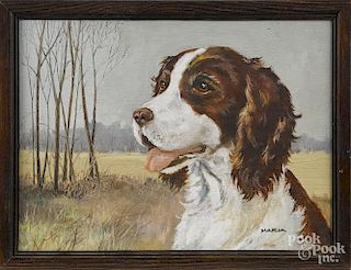 Maria Zankowich, oil on artist board portrait of a hound, 20th c., 9'' x 12''.